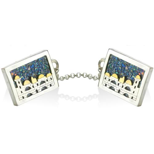 Jerusalem Skyline Silver and Gold Roman Glass Tallit Clips