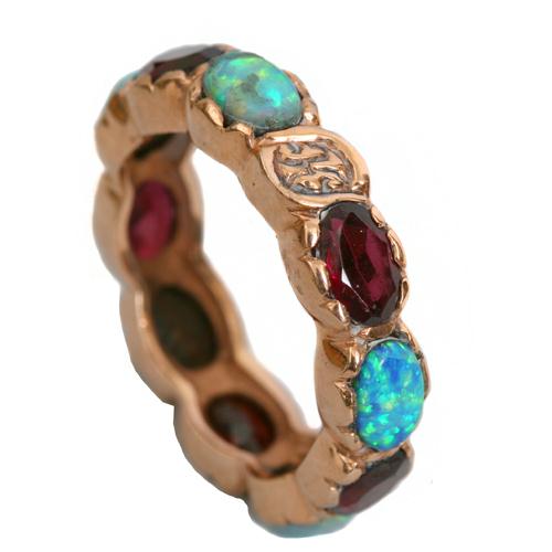 14k Rose Gold Garnet and Opal Eternity Ring