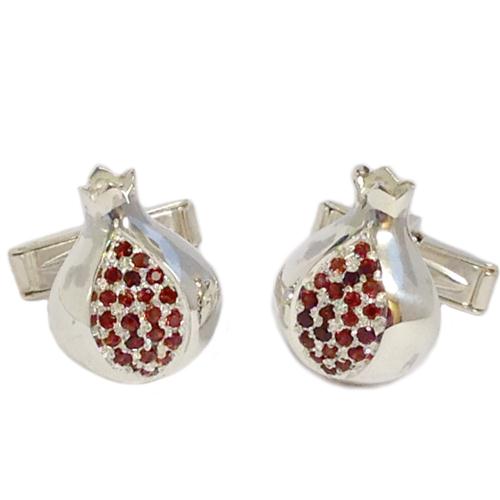 Sterling Silver and Garnets Pomegranate Cufflinks