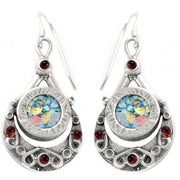 Sterling Silver Floral Garnet Roman Glass Earrings