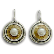 Silver and Gold Textured Pearl Earring Set
