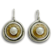Silver and Gold Textured Pearl Earring Set
