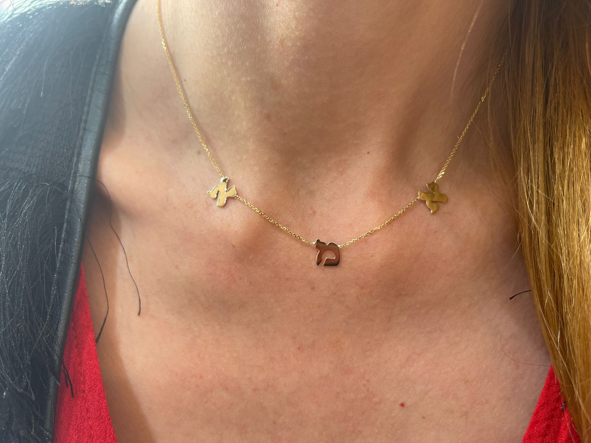 14K Gold Hebrew Initials Name Necklace
