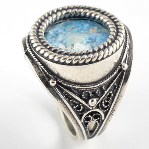 Silver Roman Glass Rope Frame Ring