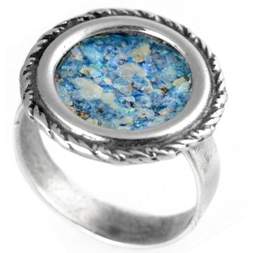 Silver Roman Glass Rope Frame Circular Ring
