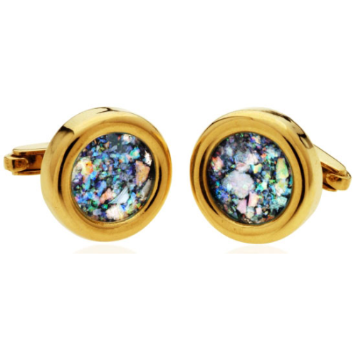14k Gold Roman Glass Round Cufflinks