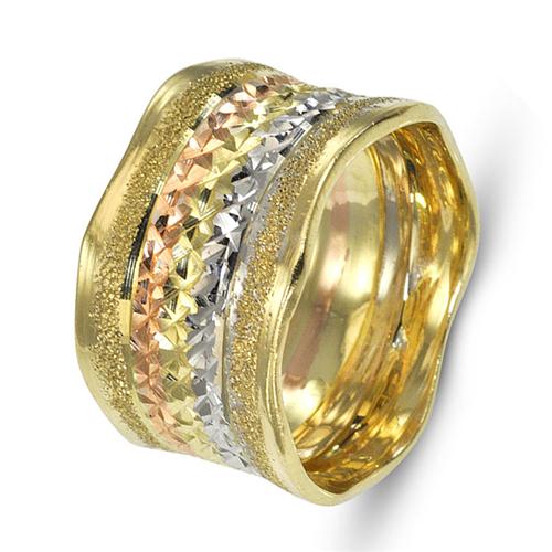 14k Gold Wavy Multicolored Wedding Band