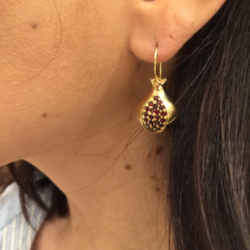 Pomegranate Garnet Earrings in 14K Gold