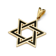 Star of David Pendant in 14K Yellow Gold with Black Enamel