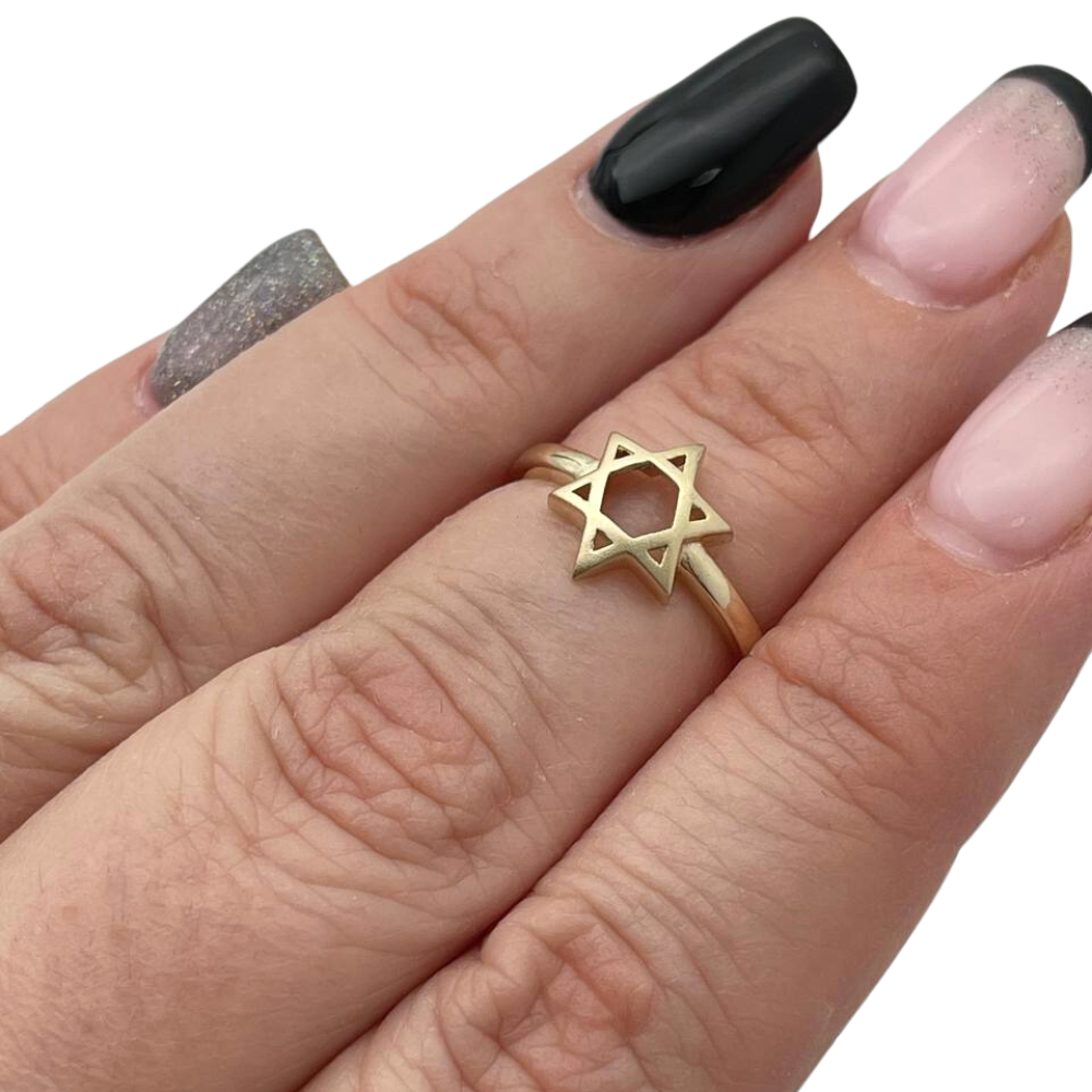 14K Yellow Gold Domed Star of David Ring