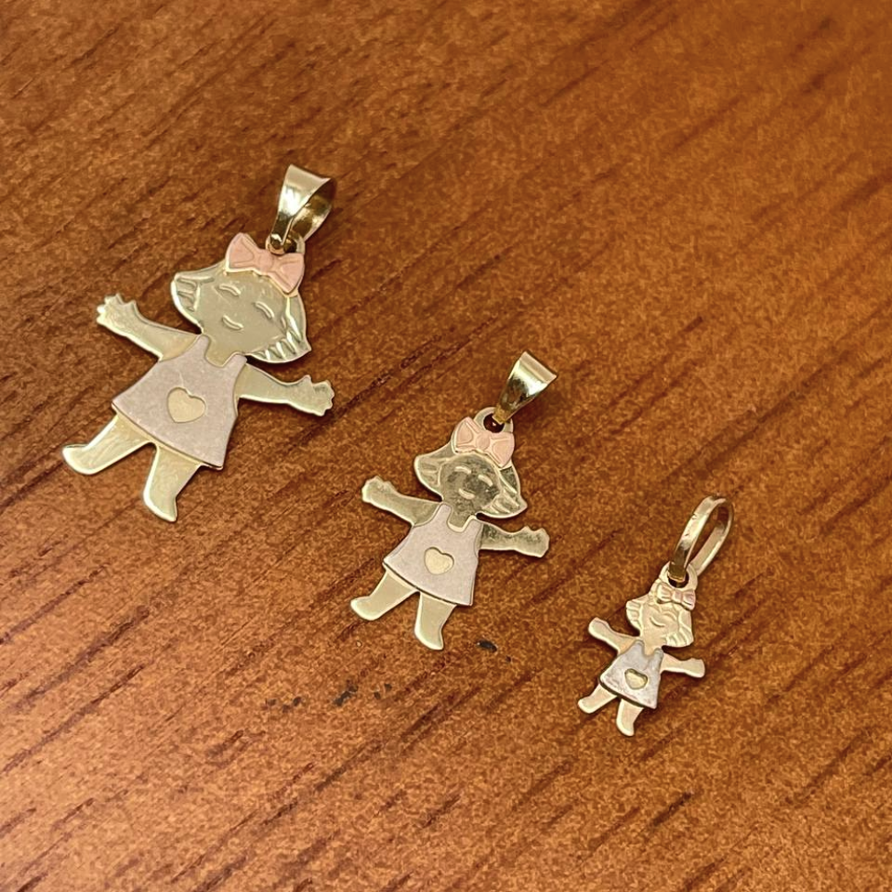 Little Girl Charm Pendant in 14K Tri-color Gold