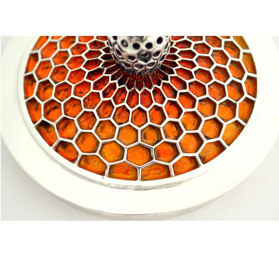 Sterling Silver Honeycomb Honey Dish and Plate Set