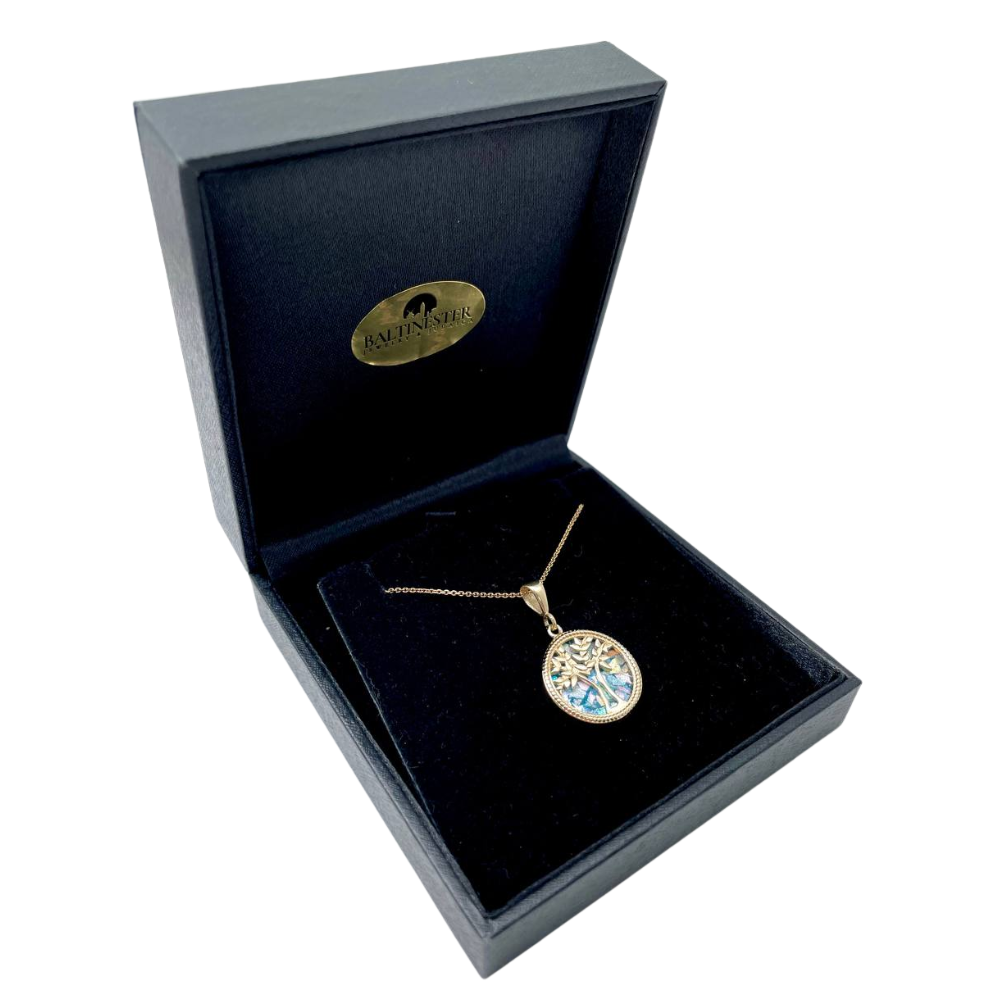 Tree of Life Roman Glass Pendant in 14K Gold - 19mm Dia