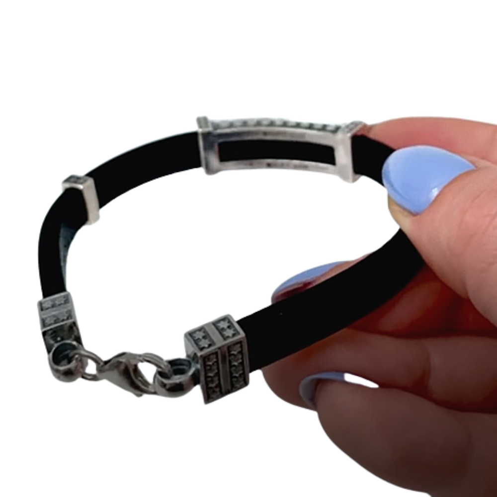 Men's Shema Yisrael Bracelet in Silver and Leather