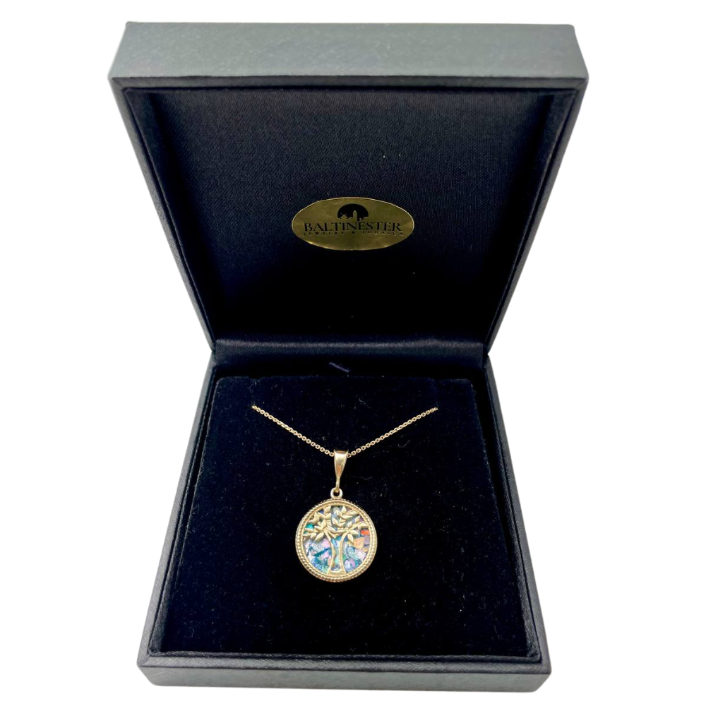 Tree of Life Roman Glass Pendant in 14K Gold - 19mm Dia
