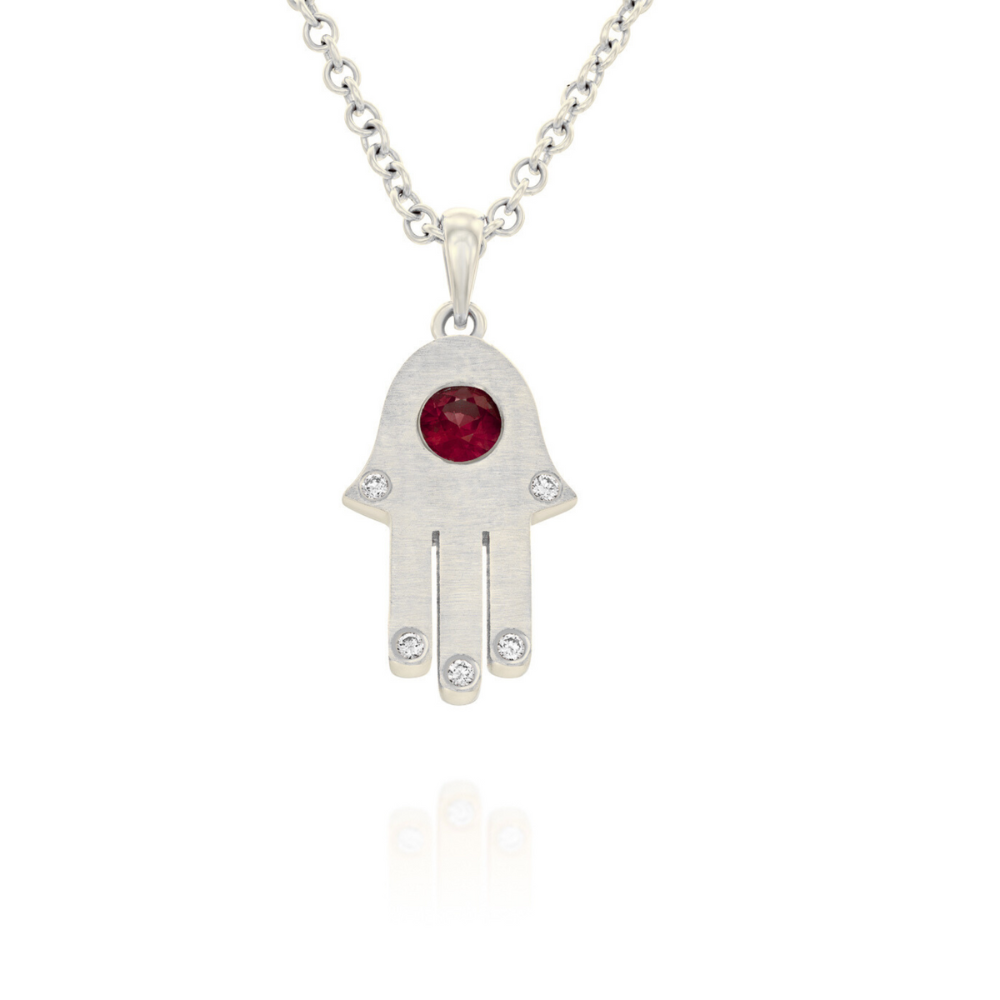 Hamsa Pendant in 18k Gold Ruby Diamonds