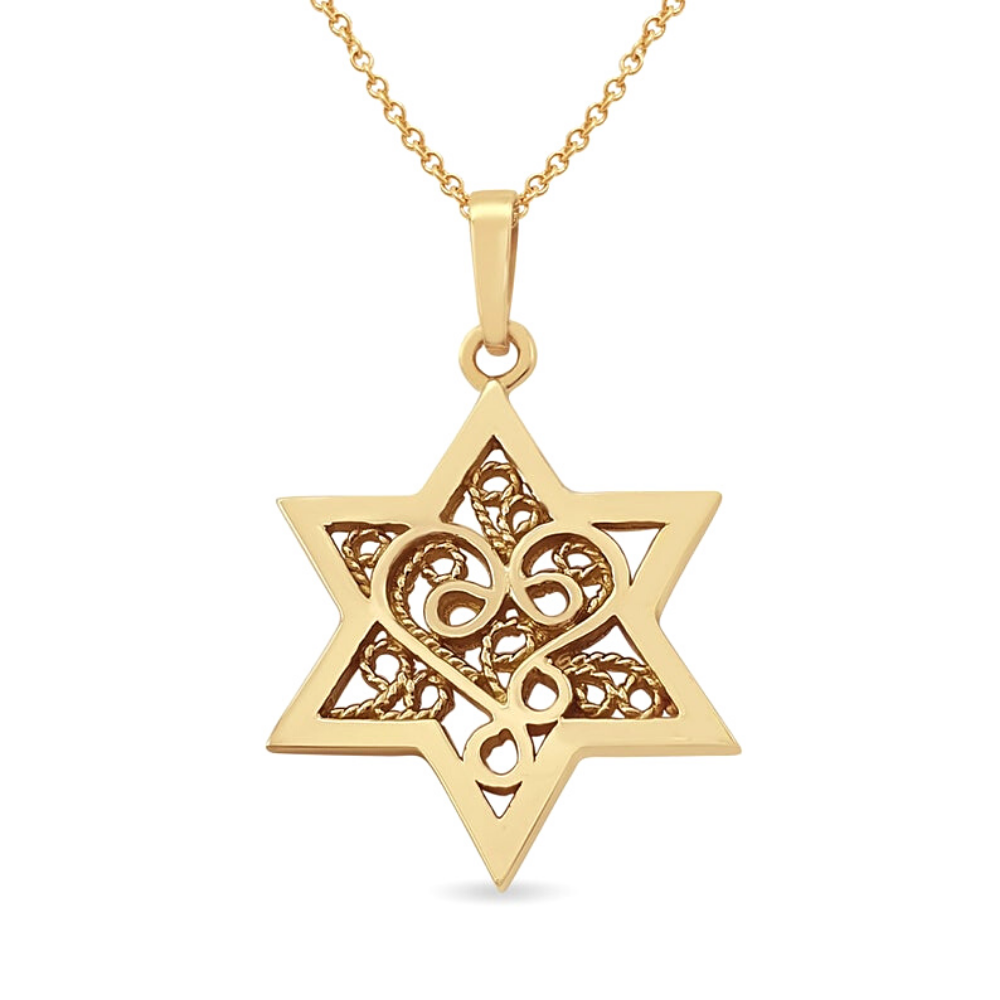 Star of David Pendant in 14k Gold with Filigree Work