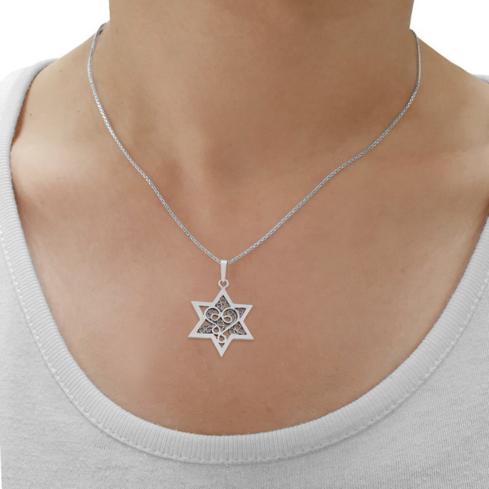 Star of David Pendant in 14k Gold with Filigree Work