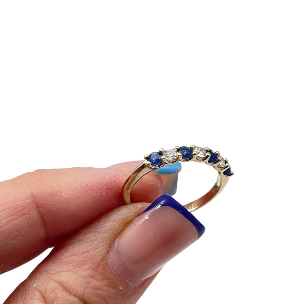 Sapphire & Diamond Half Eternity Band Ring in 14k Yellow Gold
