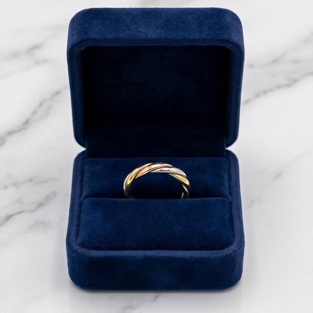 14K Tri-Color Gold Twisted Wedding Ring Braided Band