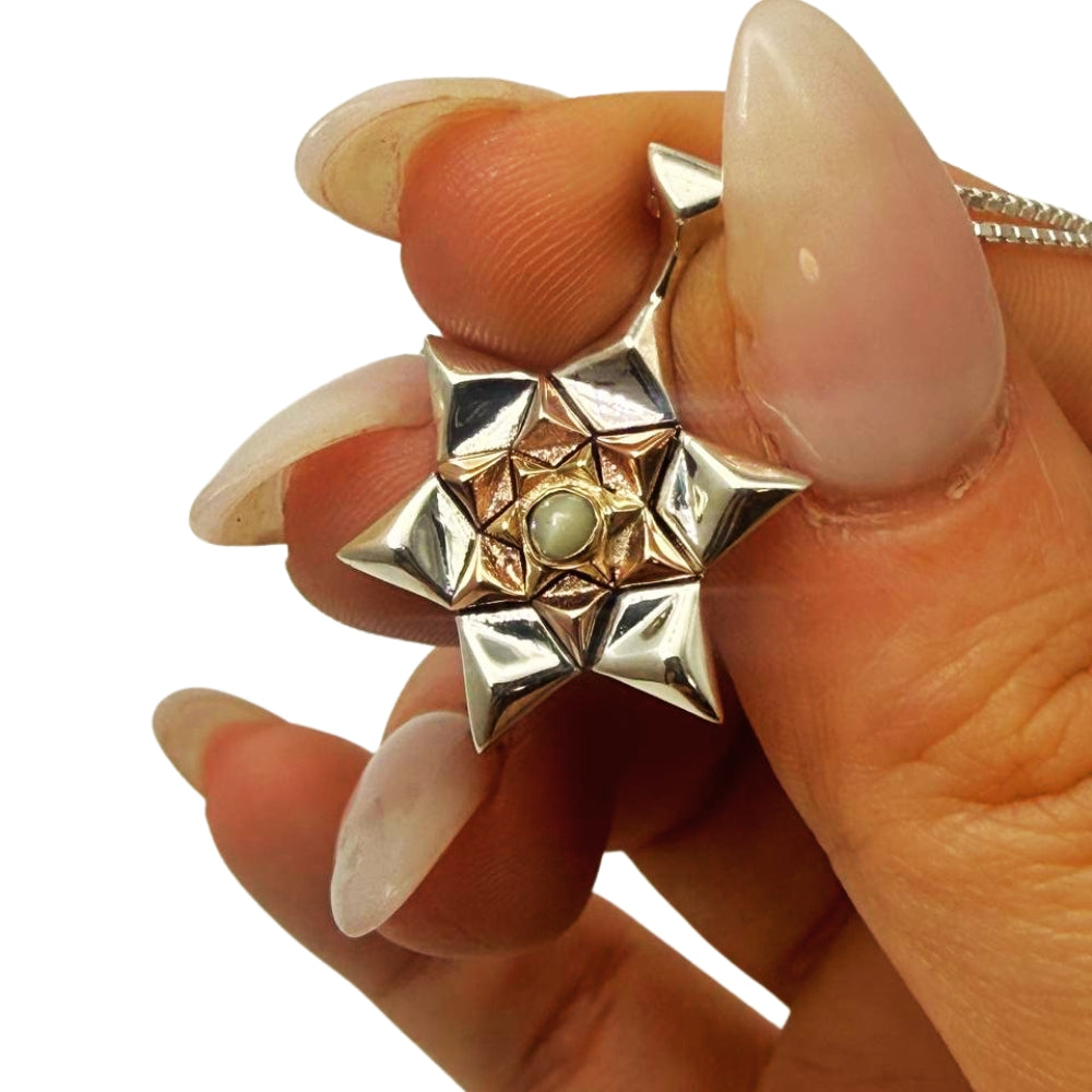 14K Gold and Silver Star of David with Chrysoberyl Kabbalah Pendant Chain Set