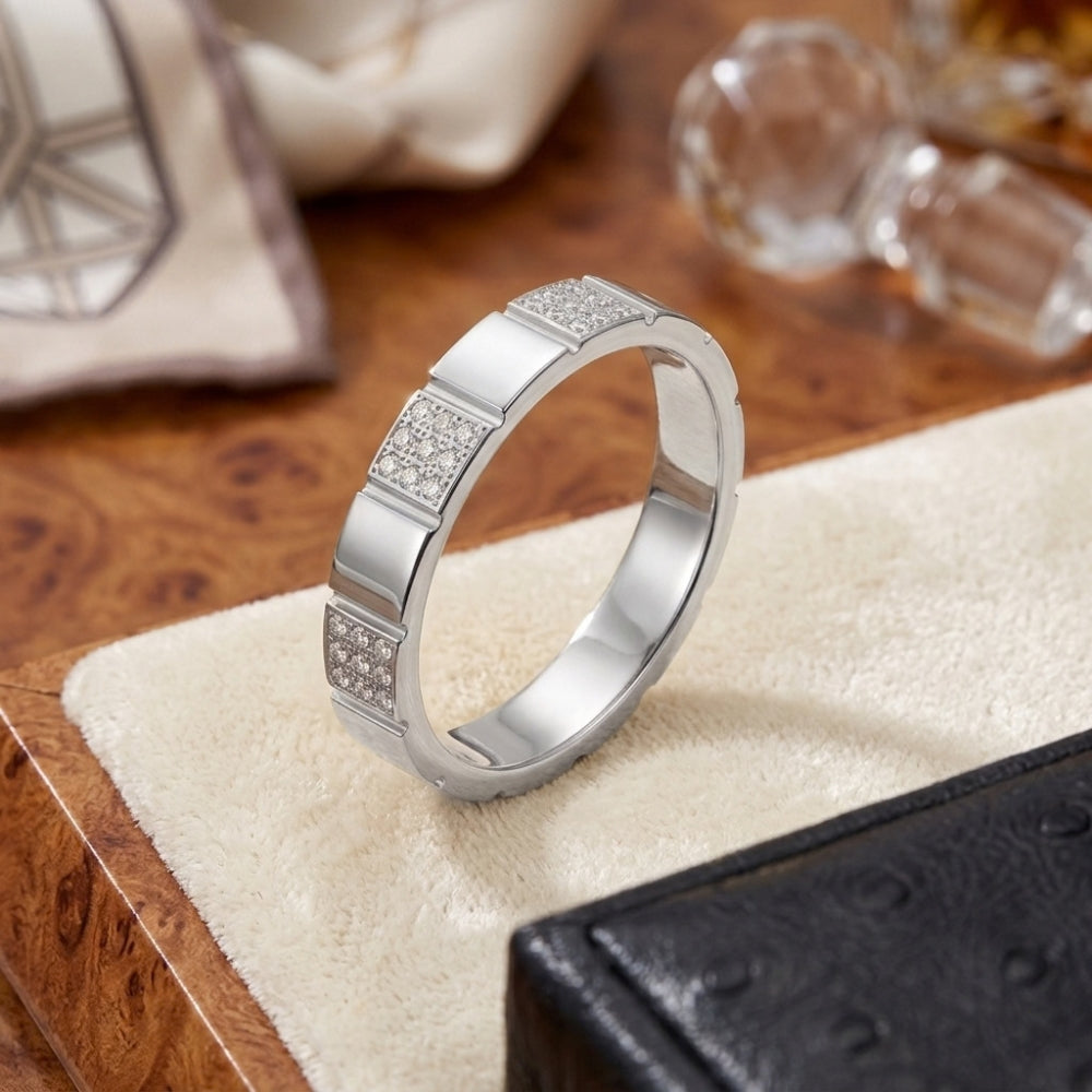 14K Gold Geometric Cube Diamond Wedding Band