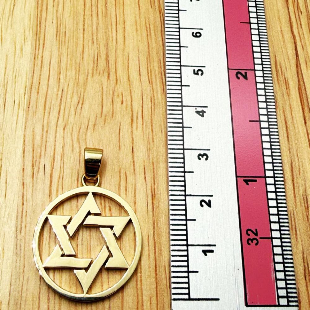 14K Solid Gold Round Star of David Pendant