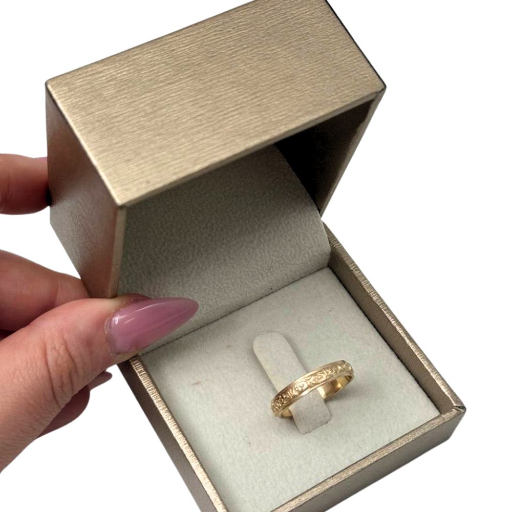 14K Yellow Gold Floral Engraved Wedding Band