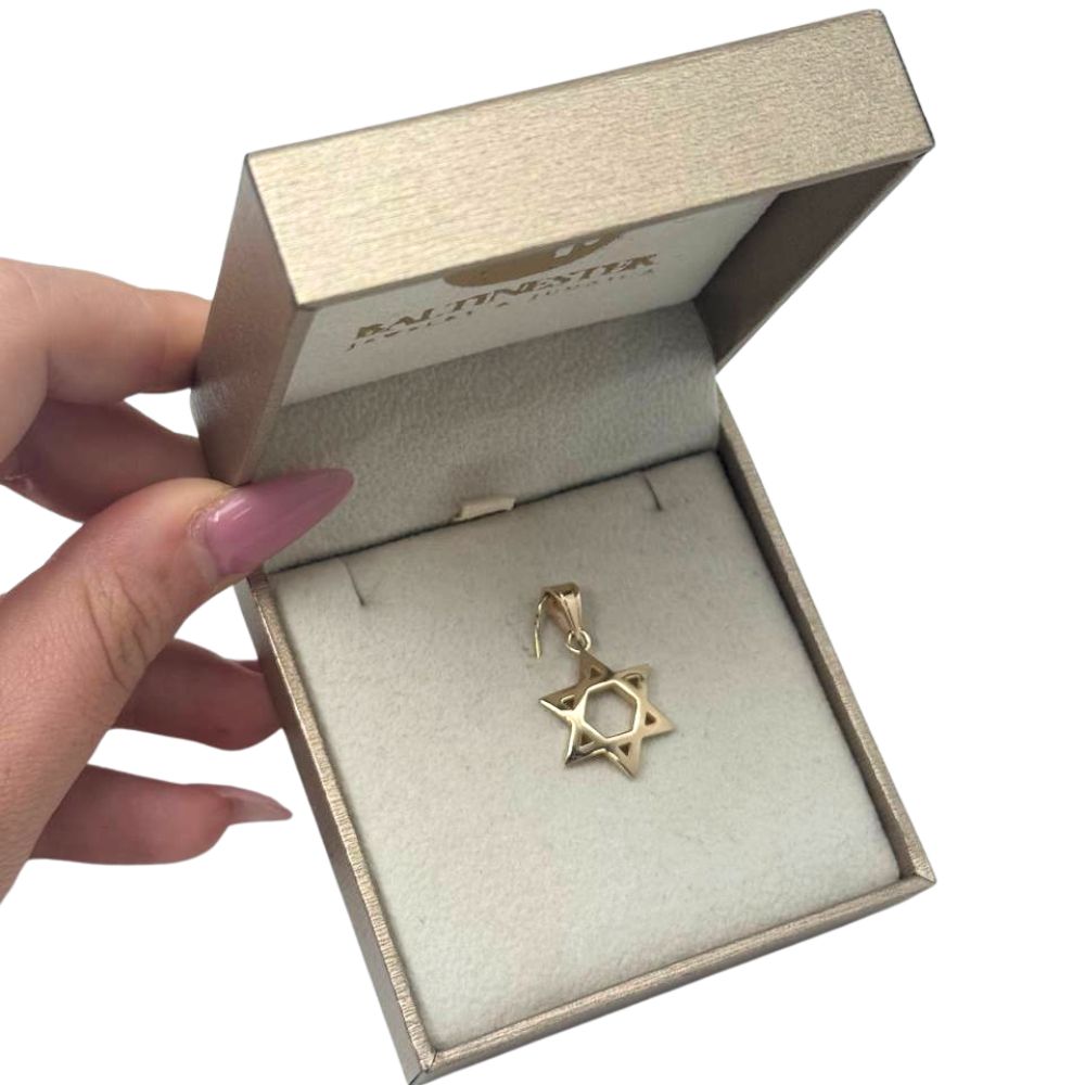 Domed 14k Gold Star of David Pendant in a Shiny Finish