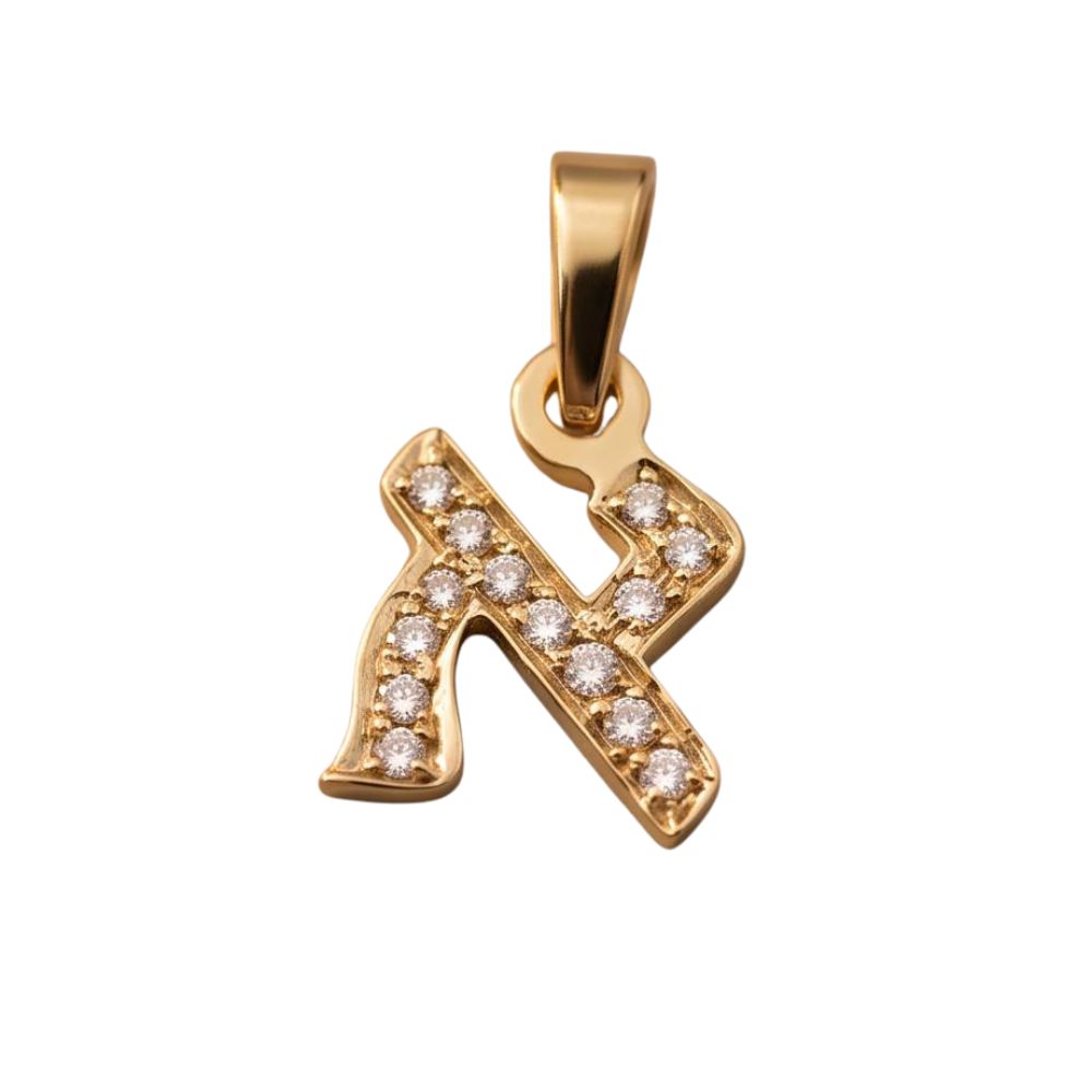 14K Gold Hebrew Letter Pendant with 0.12 CT Diamonds