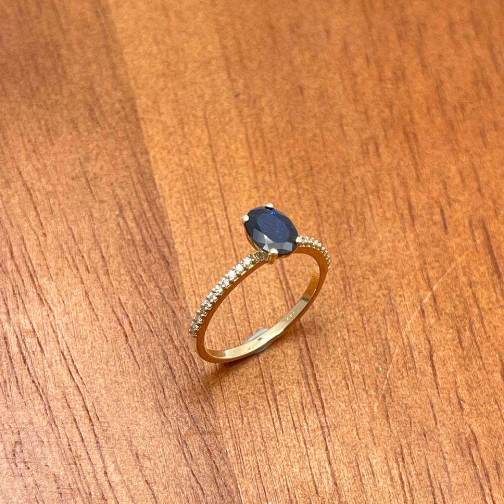 14K Yellow Gold Sapphire & Diamond Ring