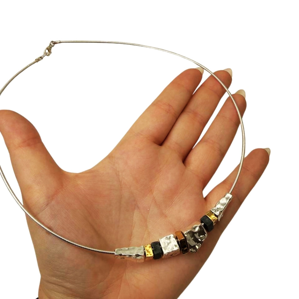 Lightweight Mixed Metal Silver & Gold Plated Statement Necklace