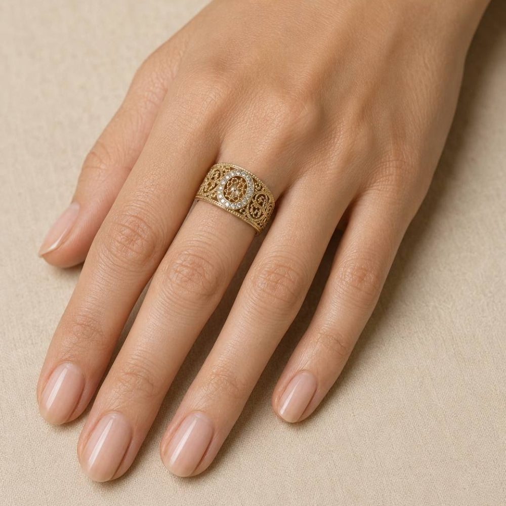 14K Yellow Gold Diamond Filigree Ring – Vintage Ornate Statement Ring