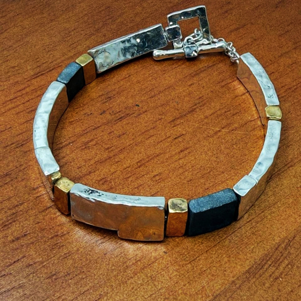 Israeli Silver Bracelet – Oxidized Silver & Gold Plated Lightweight Jewelry