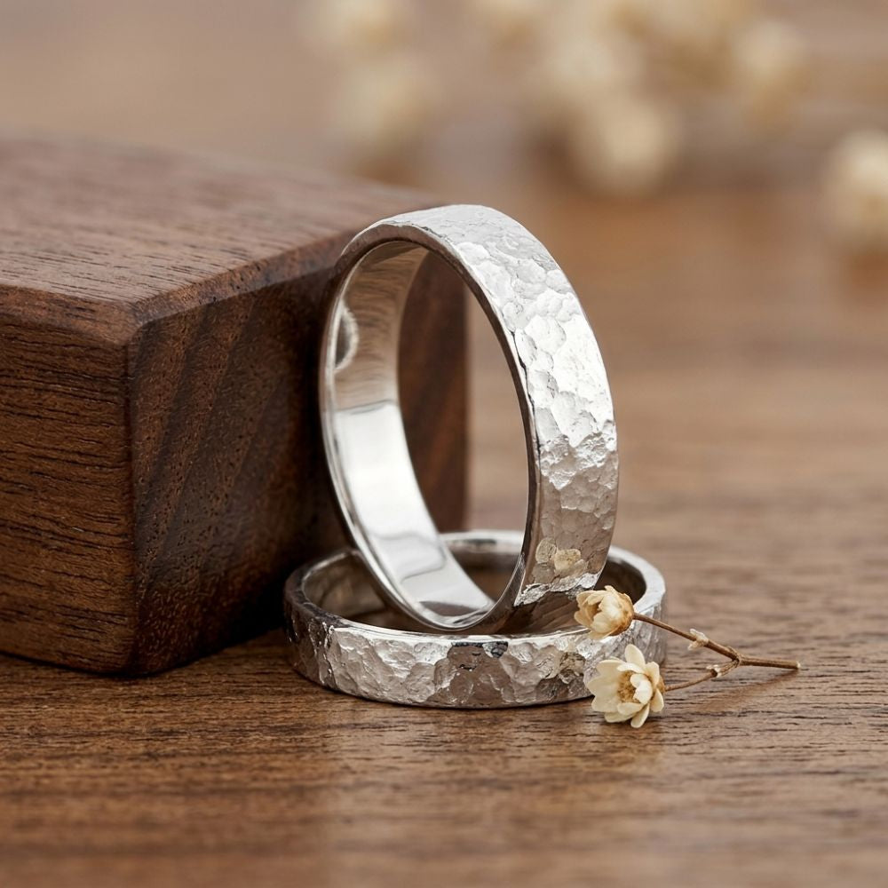 Hammered Sterling Silver Promise Ring Set for Couples