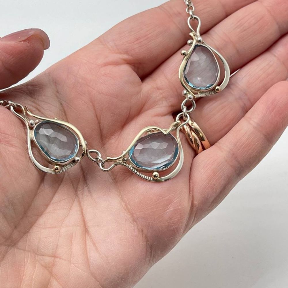Blue Topaz Necklace in Sterling Silver and Gold