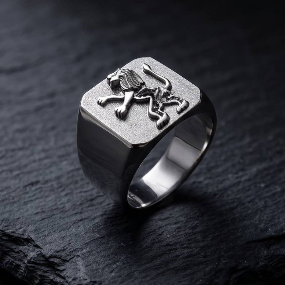 14K Gold Lion of Judah Signet Ring Jewish Symbol Men's Statement Ring