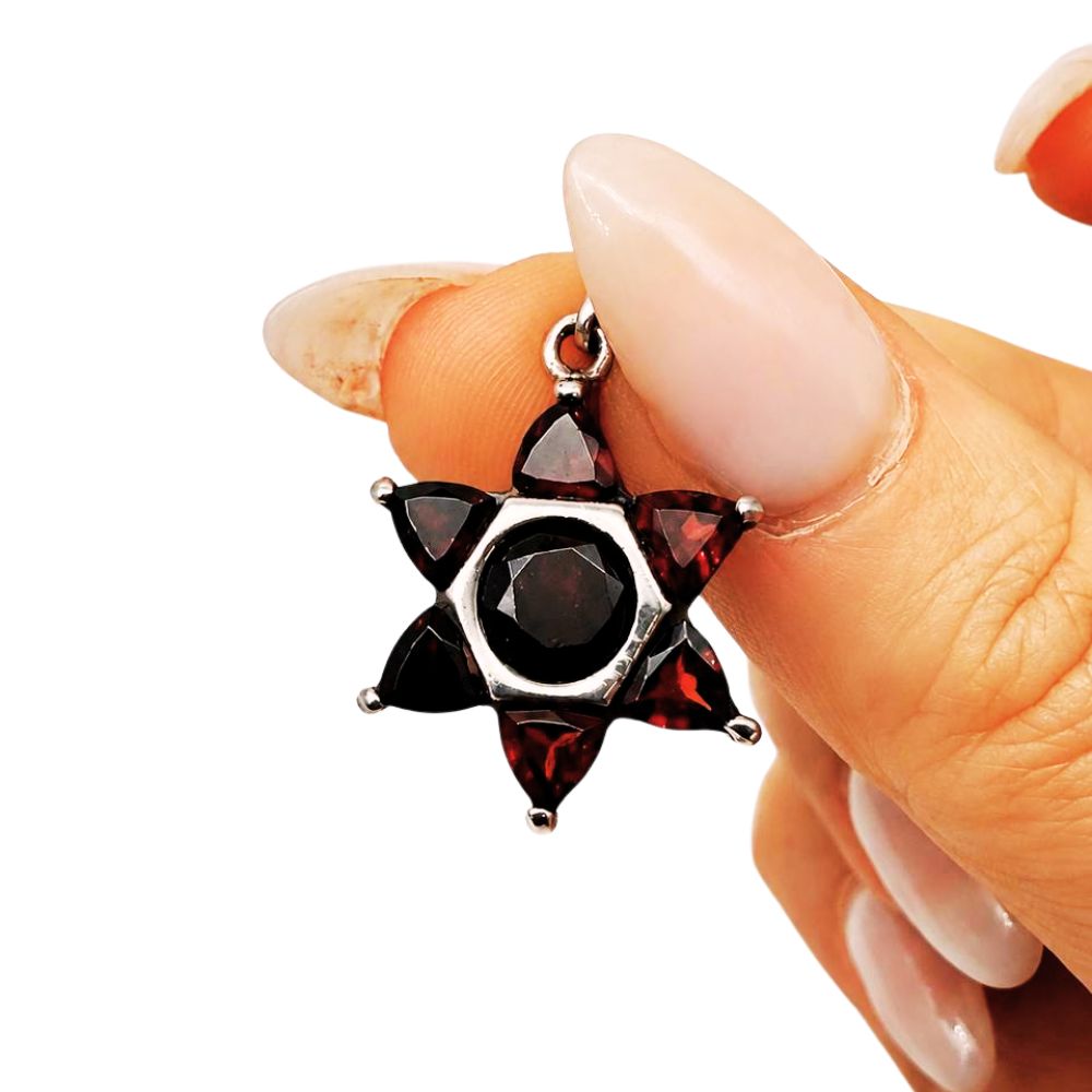 925 Sterling Silver Natural Garnet Star of David Pendant  Magen David Necklace