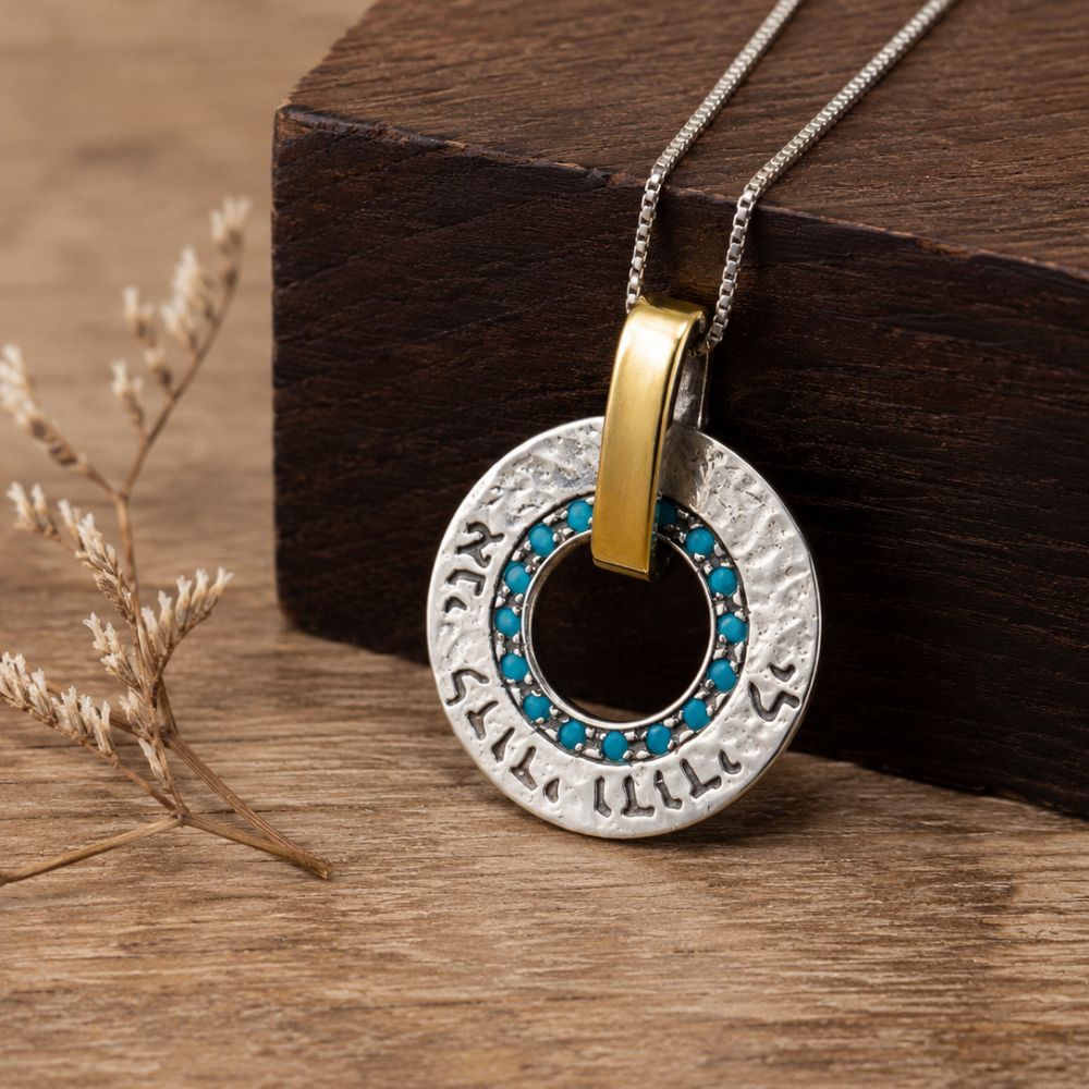 9K Gold & Sterling Silver Turquoise Necklace – Ani LeDodi Hebrew Love Blessing