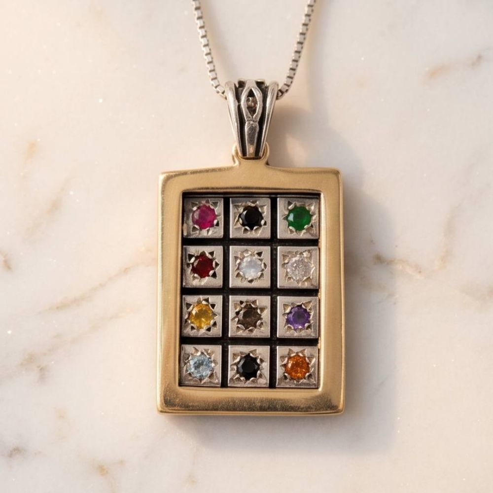 Hoshen Pendant Necklace in Sterling Silver & 9K Gold