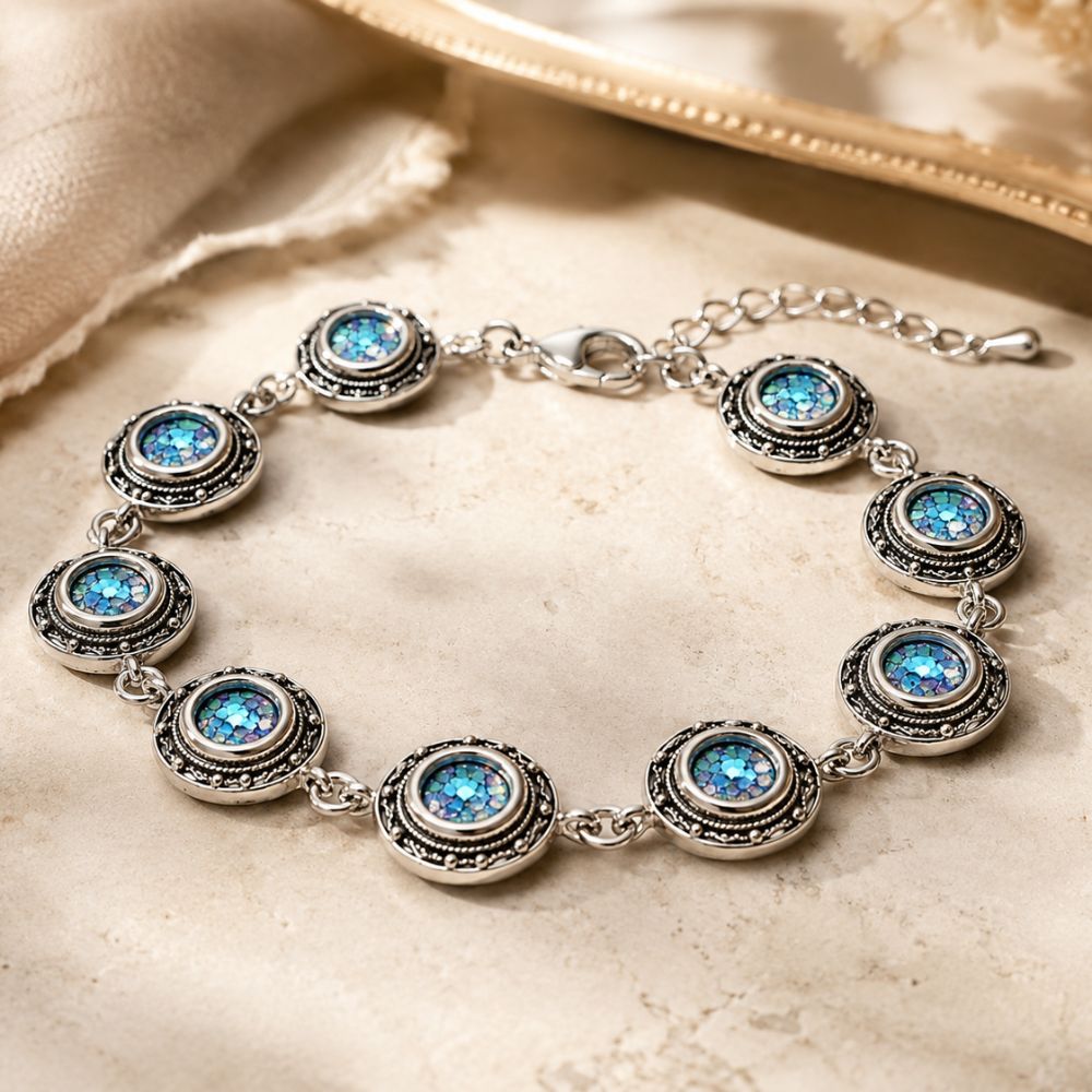 Roman Glass Bracelet in Sterling Silver