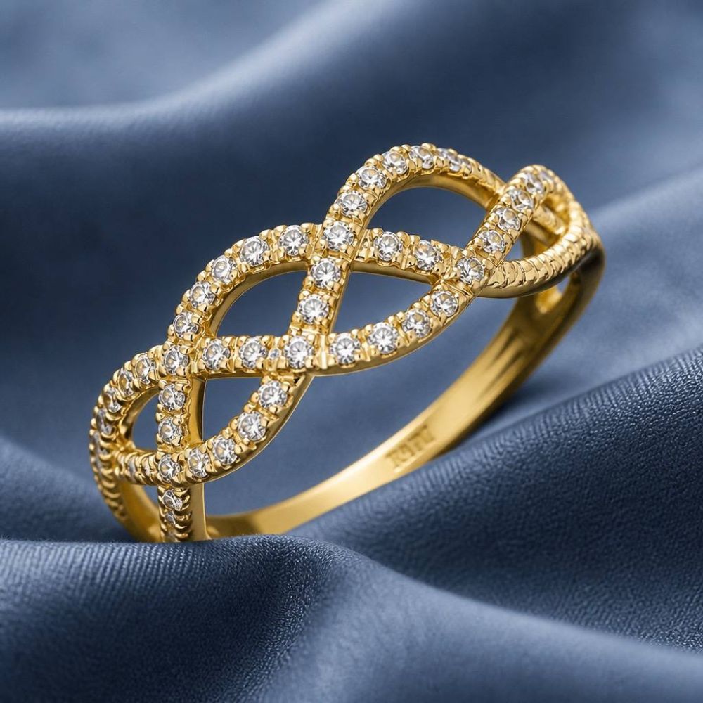 14K Gold Natural Diamond Infinity Weave Ring
