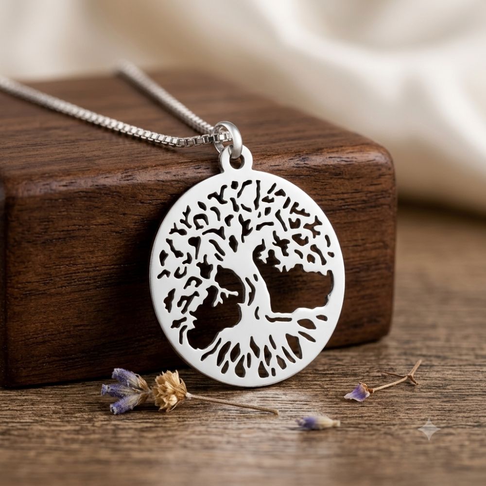 Tree of Life Necklace in Sterling Silver with Box Chain