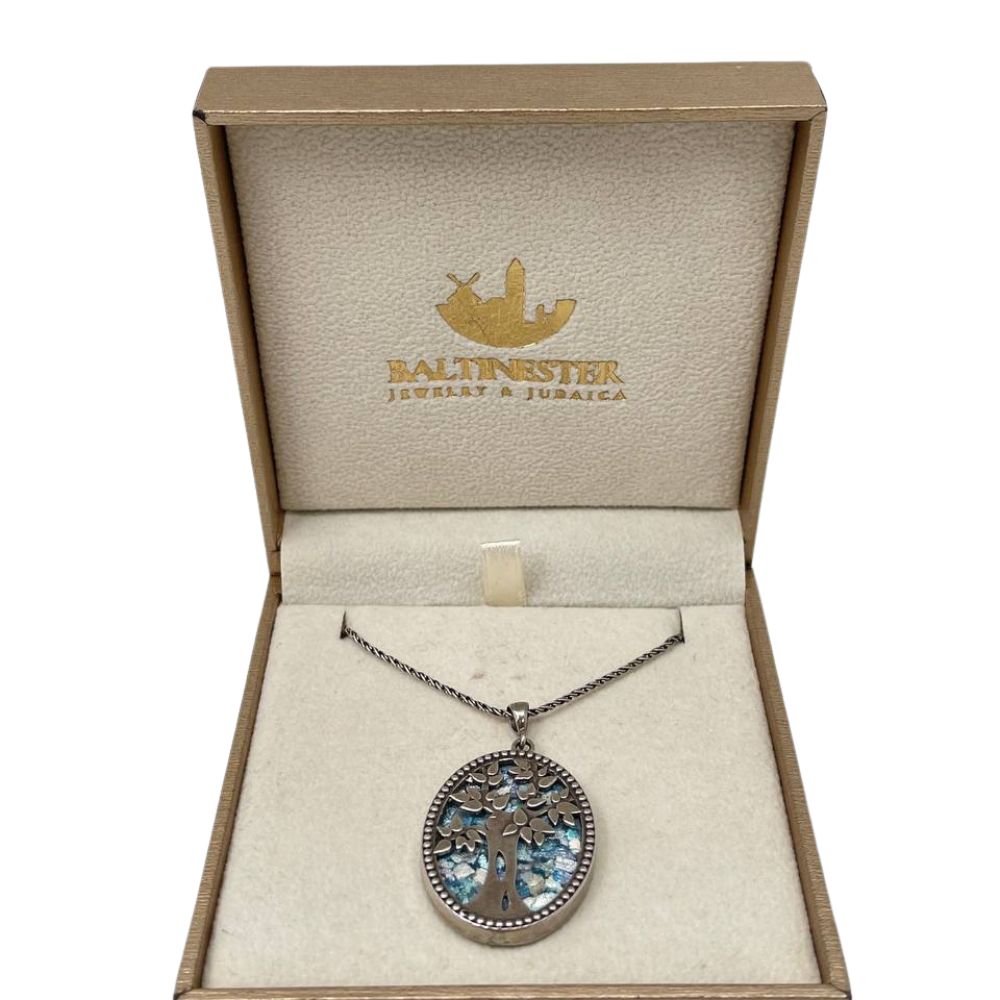 Tree of Life Necklace with Roman Glass in Sterling Silver Oval