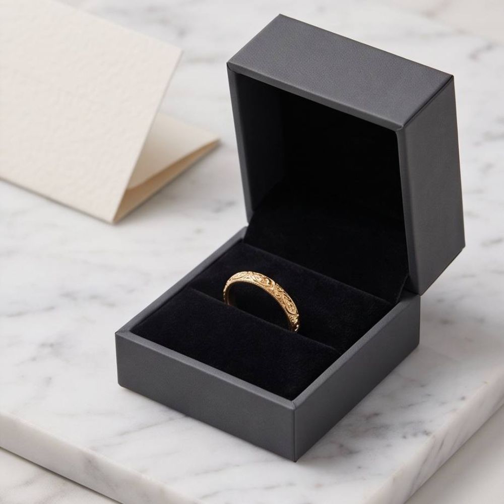 14K Solid Gold Floral Engraved Ring Vintage-Inspired Stackable
