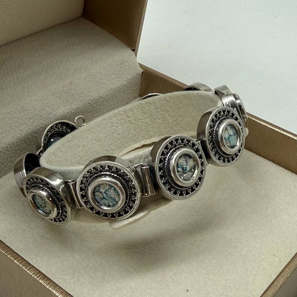 Sterling Silver Roman Glass Bracelet