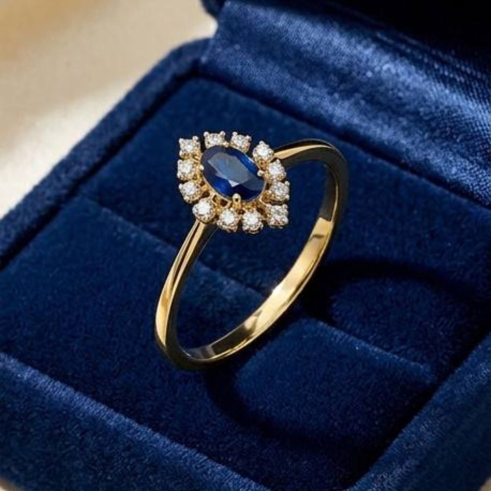 14K Yellow Gold Sapphire & Diamond Halo Ring