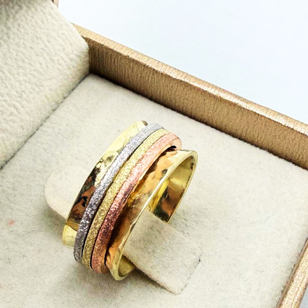14K Tri-Color Gold Wide Spinner Ring