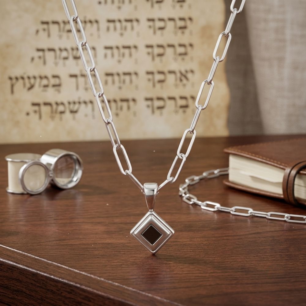 Paperclip Chain Jewish Nano Bible Necklace in 925 Sterling Silver