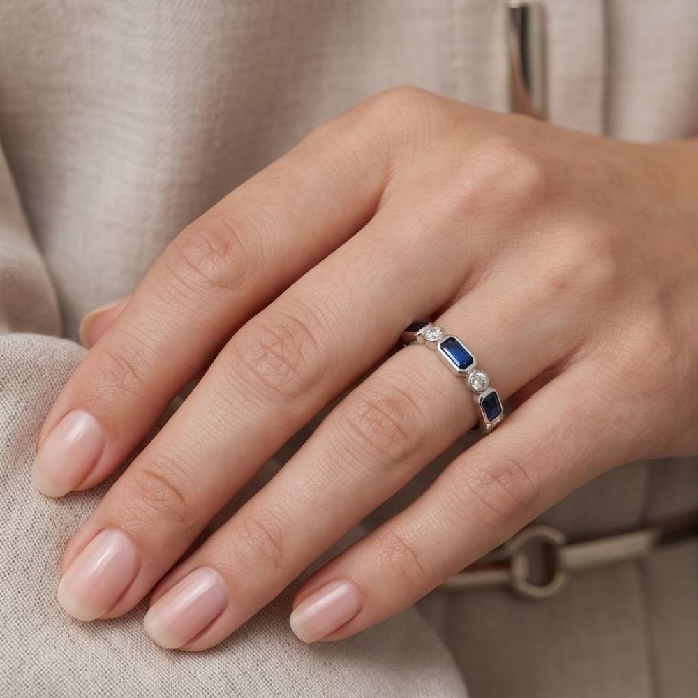 14K White Gold Sapphire & Diamond Ring